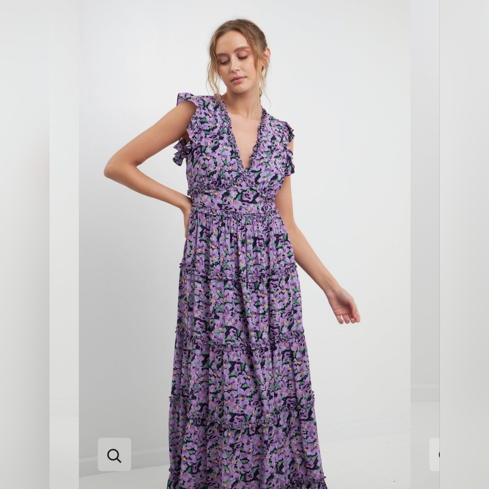 Free the Roses Purple and White Ruffled Maxi Dress - Picture 4 of 5